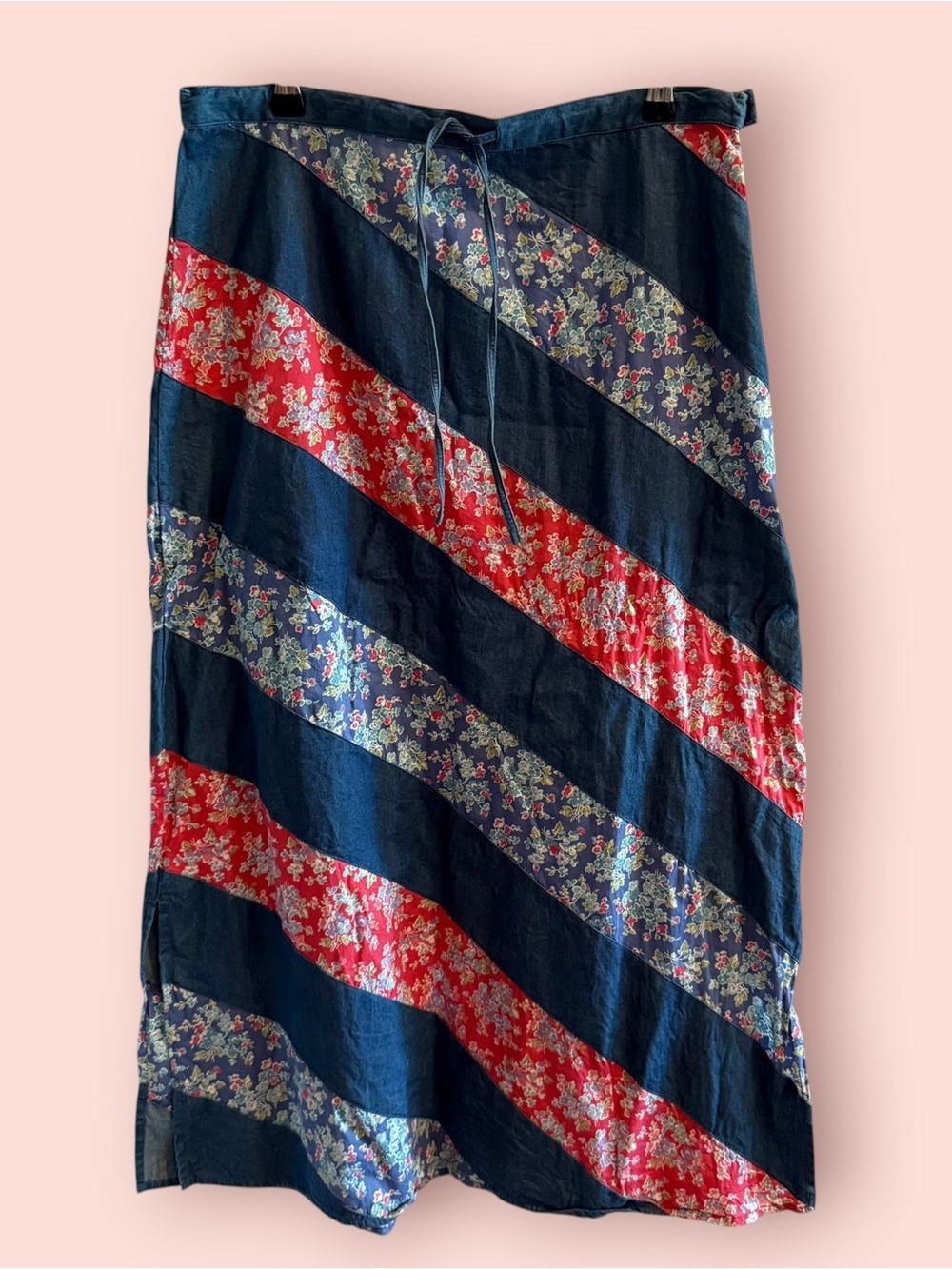 Vintage Crazy Horse Liz Claiborne Floral Patchwork Denim Look Maxi Skirt